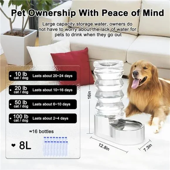 Automatic Pet Waterer,100% BPA-Free, Gravity Stainless Steel Water Dispenser